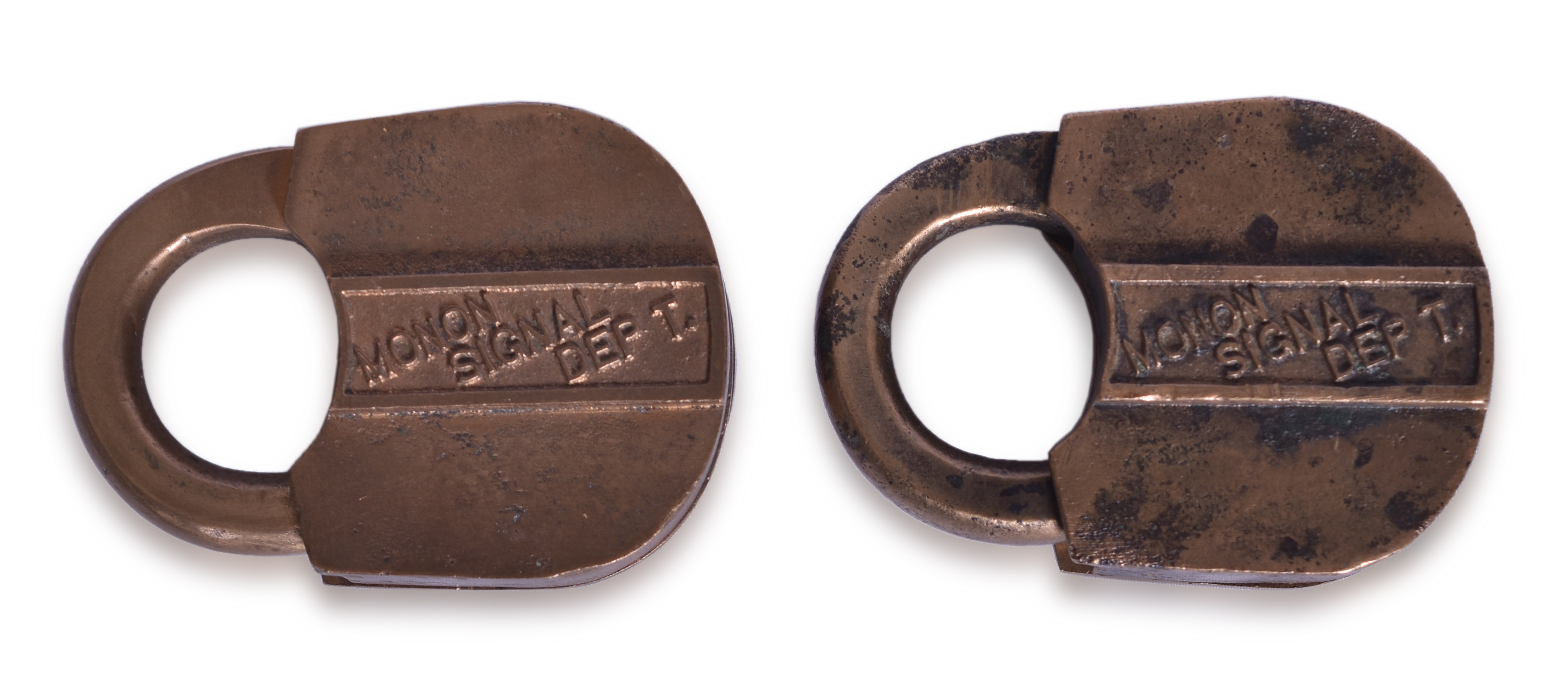 3330 - Pair of Monon Railroad Signal Department Brass Locks thumbnail