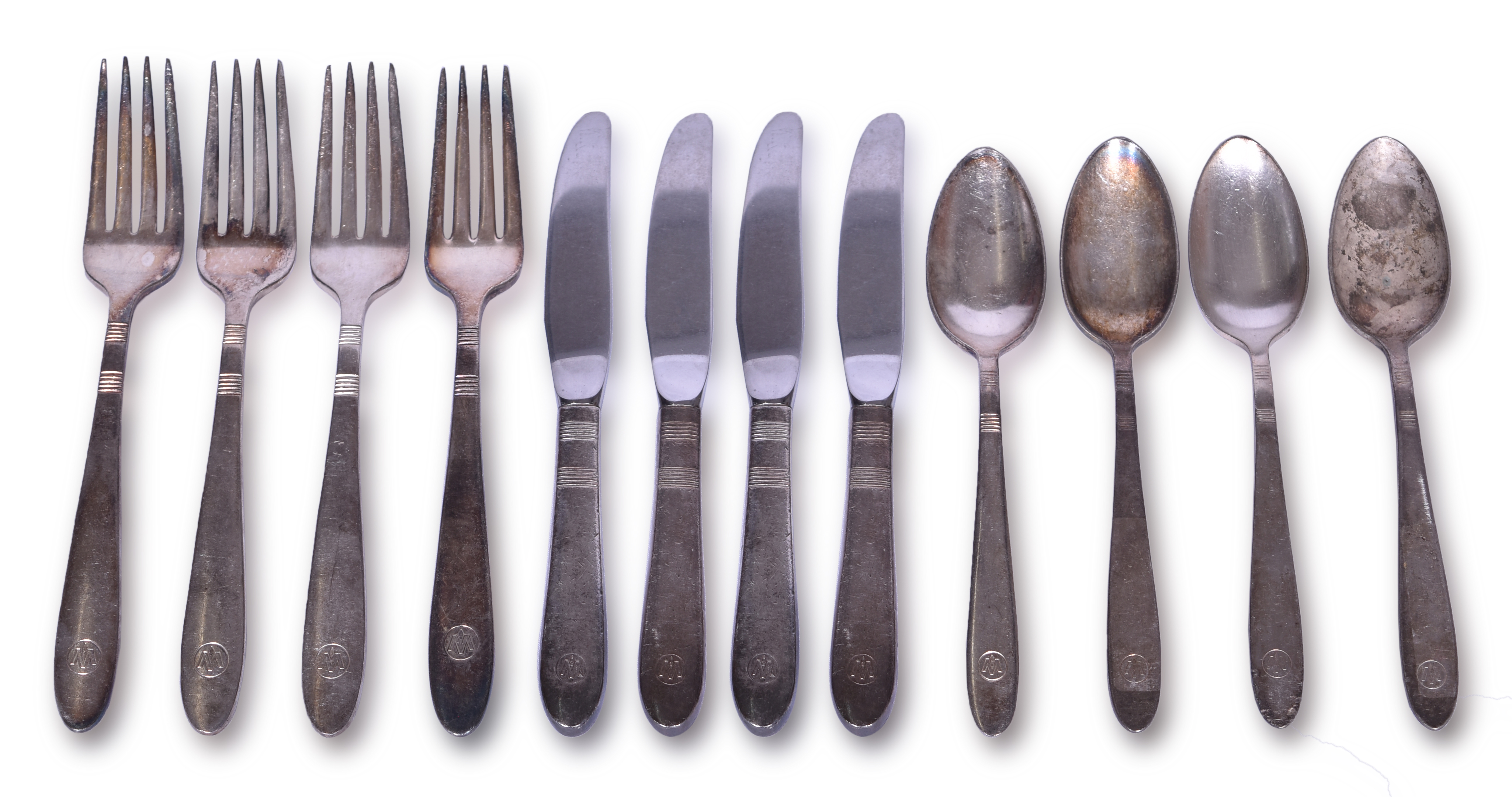 3332 - Four Sets of Monon Railroad Flatware - Zephyr Spoons, Knives, and Forks thumbnail