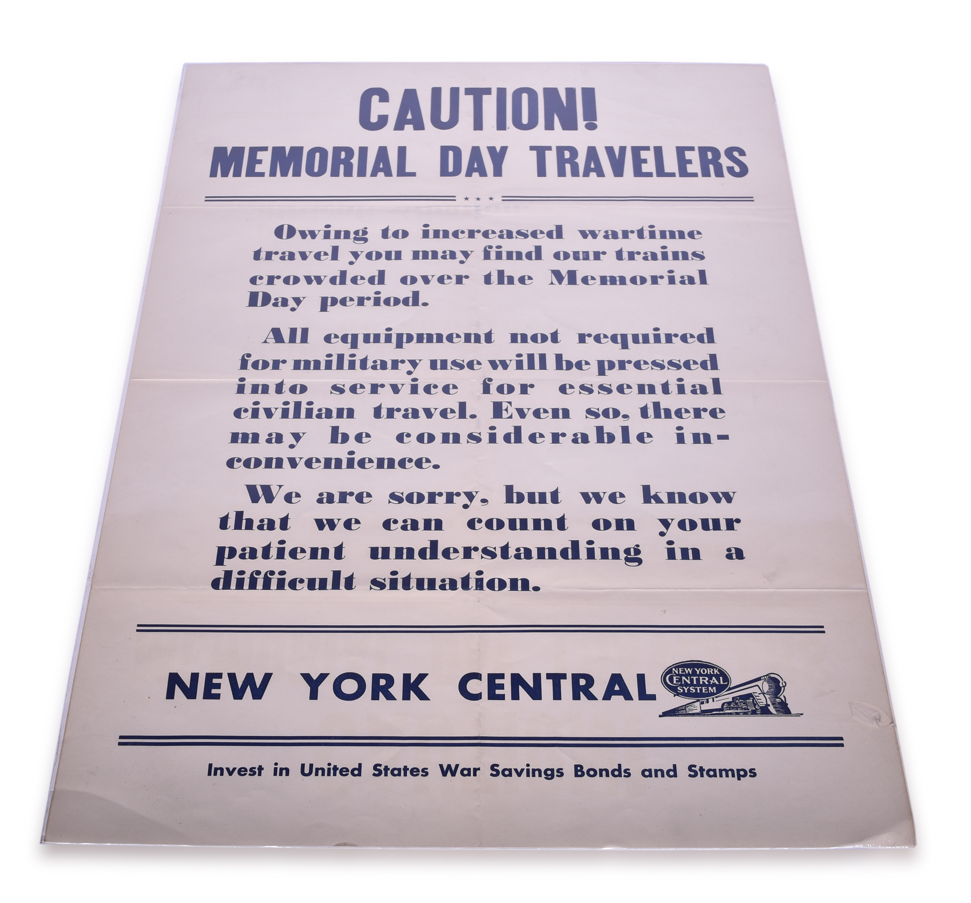 3335 - New York Central Railroad War Time Memorial Day Travel Poster thumbnail
