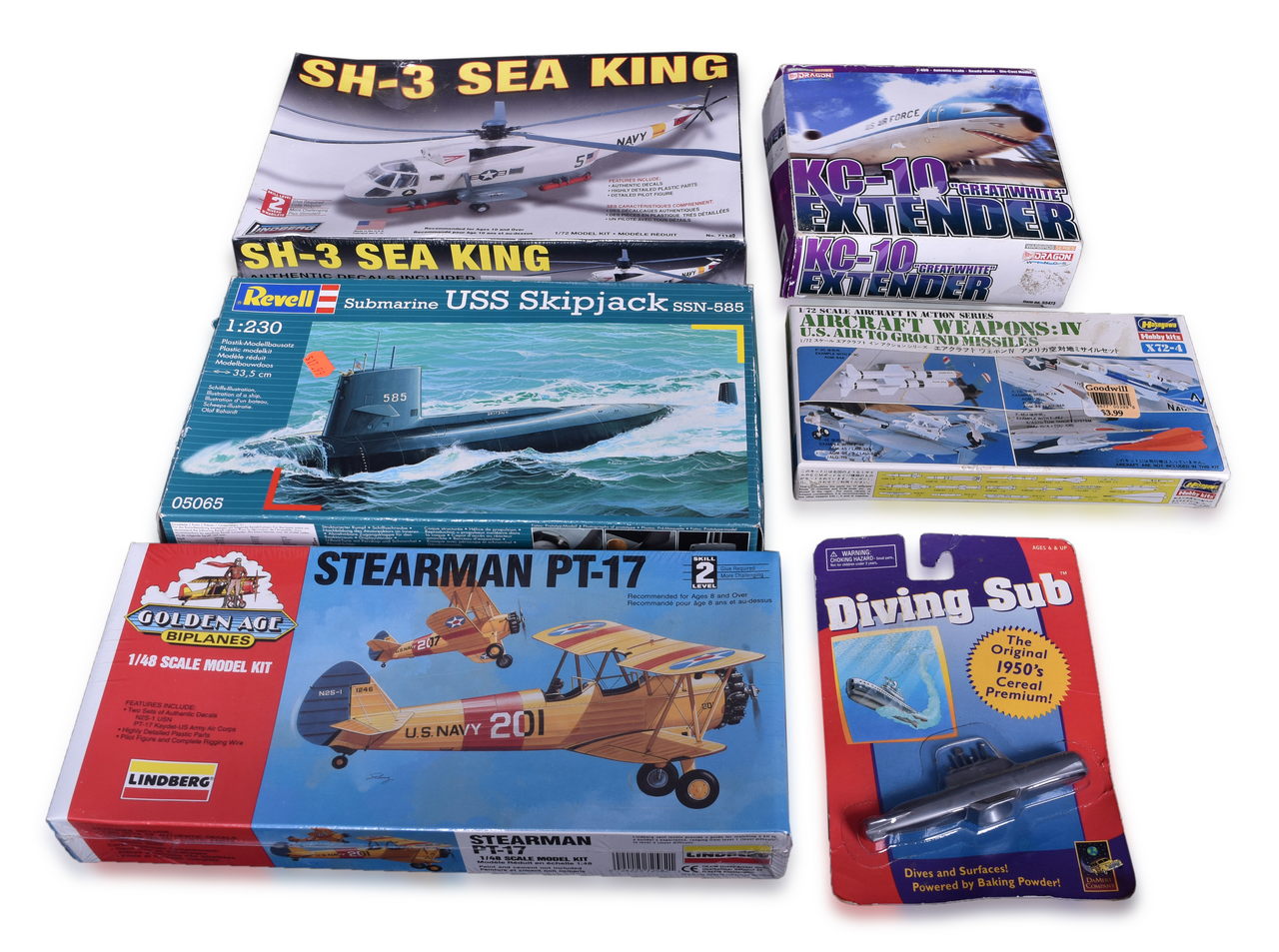 3452 - Group of Six US Military Model Kits and Toys - Lindberg, Revell, Dragon Wings, and Hasegawa thumbnail