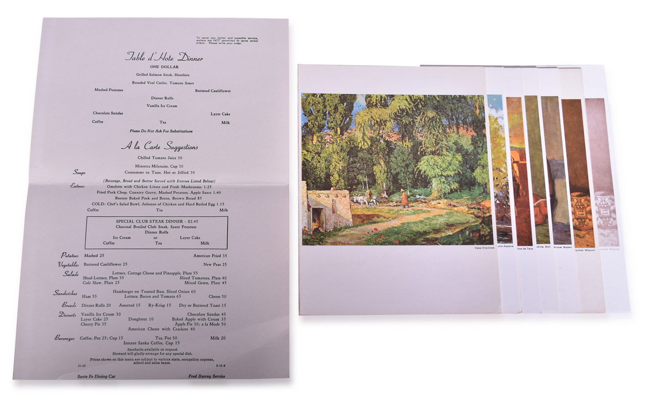 4401 - Eight Santa Fe Railroad Fred Harvey Service Dining Car Menus thumbnail