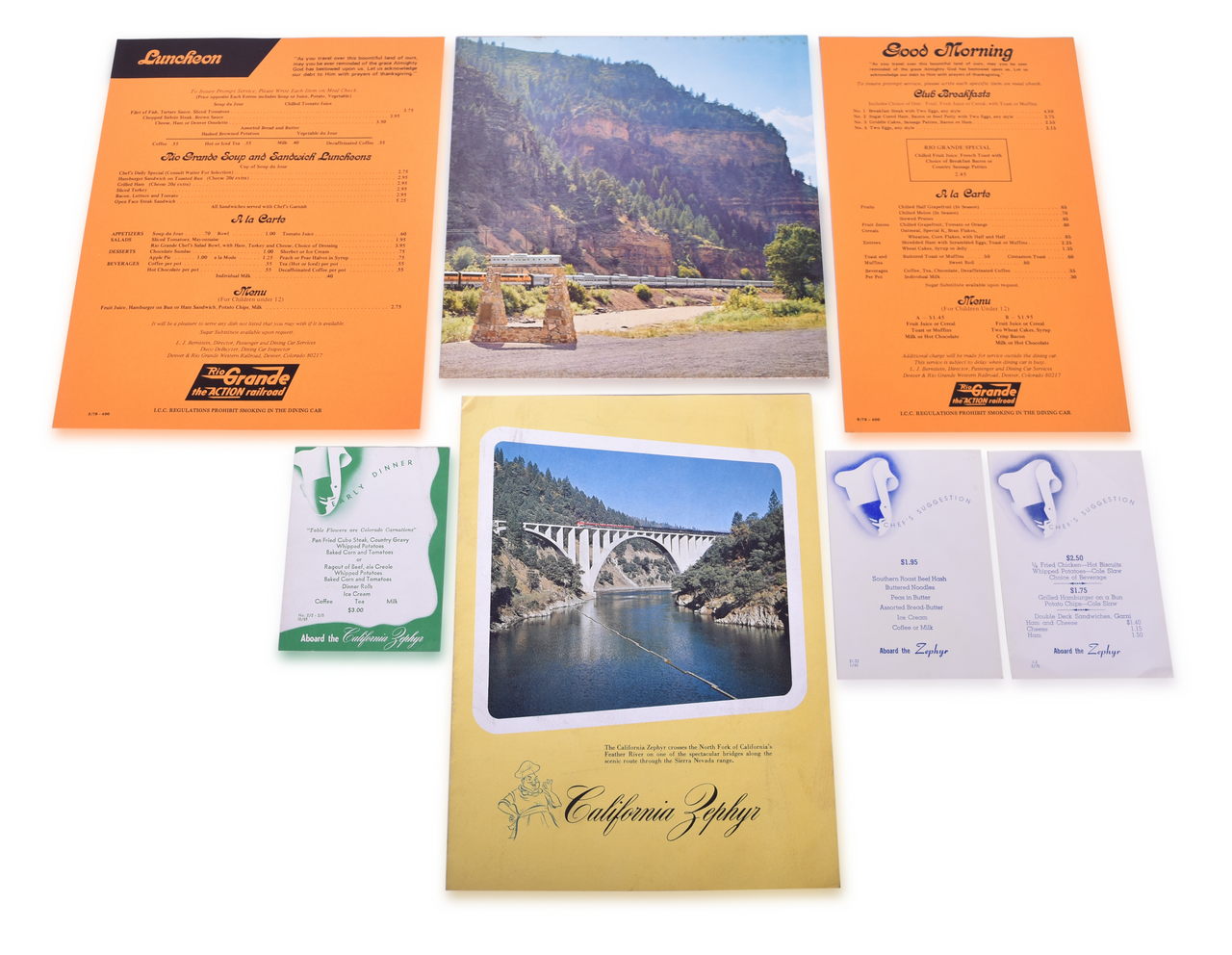 4409 - Seven California Zephyr and Denver & Rio Grande Western Railroad Menus thumbnail
