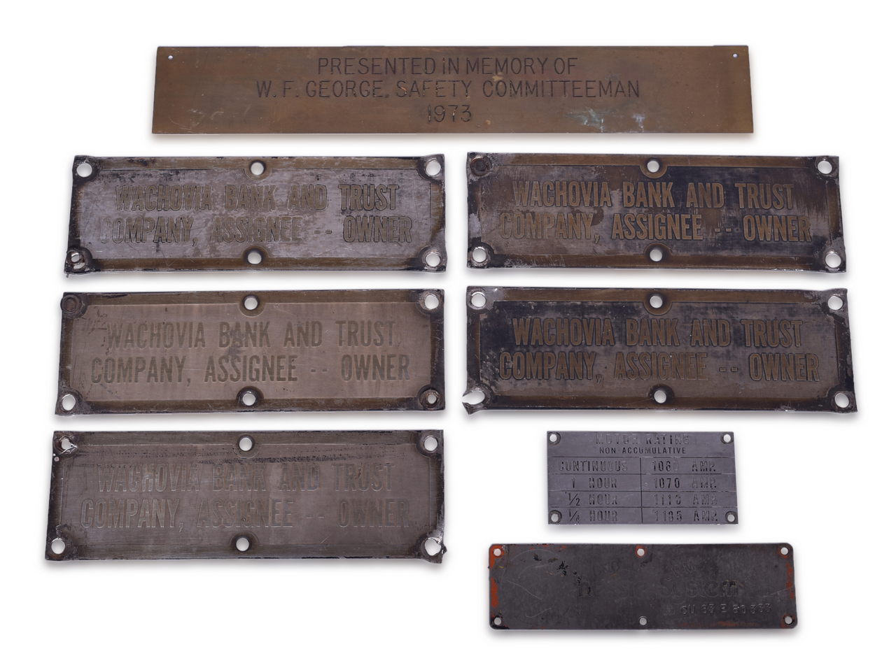 4418 - 8 Diesel locomotive Marking and Trust Plates - Chessie System, W.F. George, Wachovia Trust thumbnail