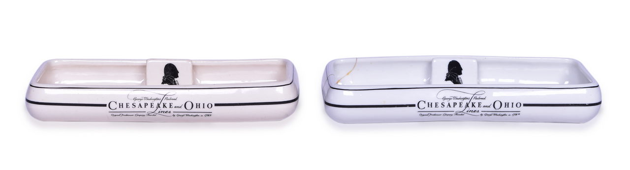 4419 - Two Buffalo China George Washington's Railroad Chesapeake and Ohio Lines Ash Tray thumbnail
