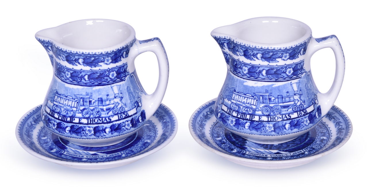 4427 - Pair of Baltimore & Ohio Railroad Centenary China Cream Pitchers and Saucers thumbnail