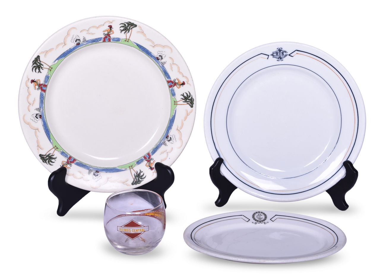 4479 - Illinois Central Railroad China Pirate Dinner Plate, Louisane Plate, Creole Oval Platter, and Roly-Poly Glass thumbnail