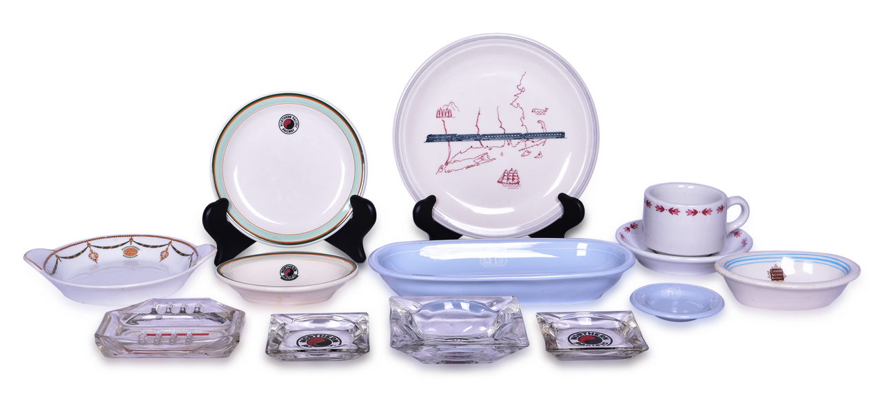 4489 - Thirteen Pieces of Railroad China and Glass - Northern Pacific Monad, New York New Haven & Hartford Merchants and Platinum Blue, and More thumbnail