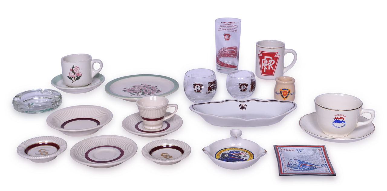4495 - Twenty Pieces of Railroad China and Glass - Chesapeake & Ohio Parliament, Pennsylvania Keystone and Mountain Laurel, and More thumbnail