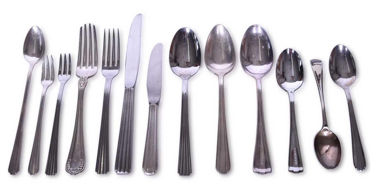 4507 - Thirteen Pieces of Railroad Flatware - Rock Island Lines, Chicago & North Western, Frisco Lines, Fred Harvey, Santa Fe, and Rio Grande thumbnail