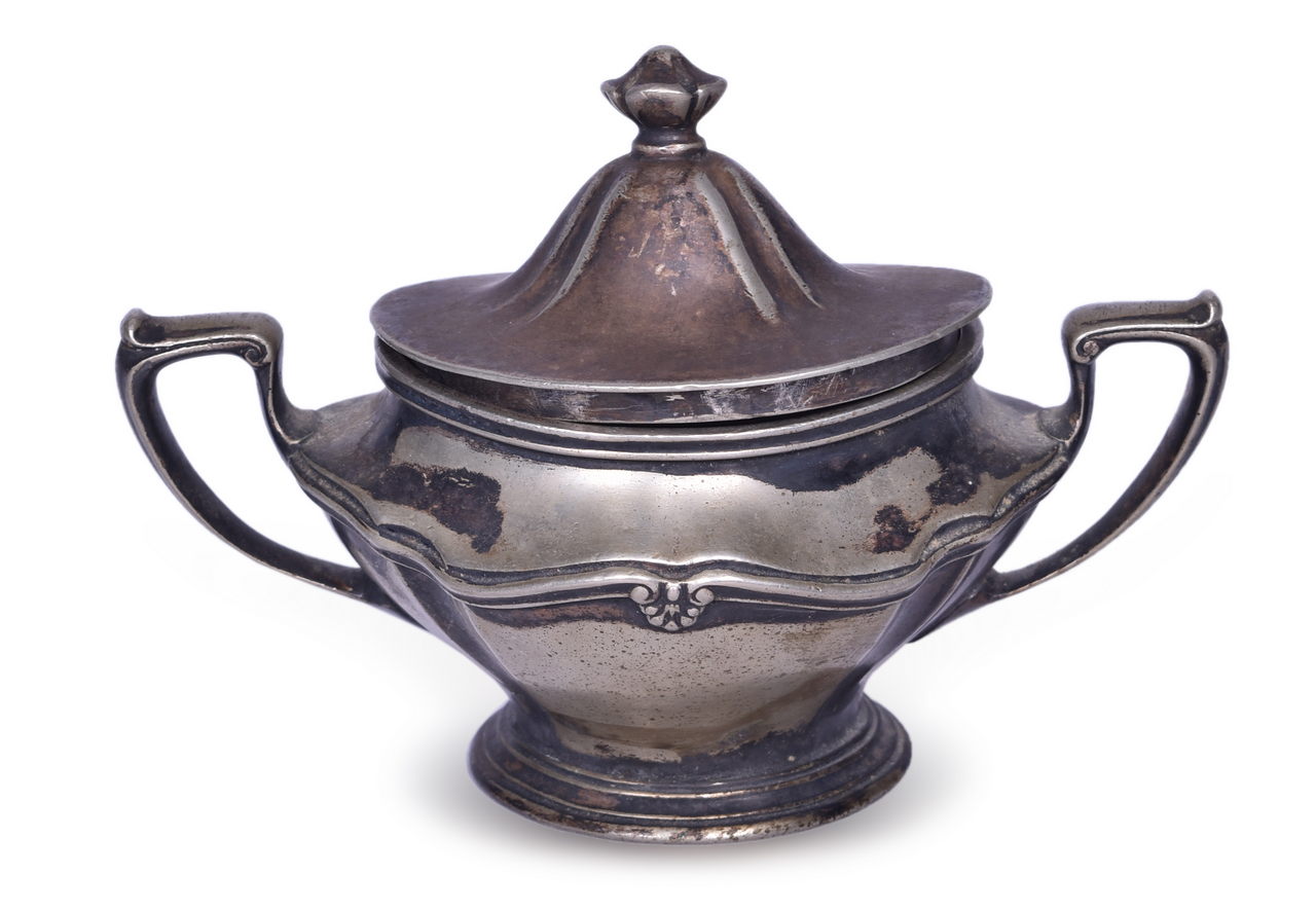 4511 - Reed & Barton New York Central & Hudson River Railroad Double Handled Sugar Bowl With Lid 9 OZ. thumbnail