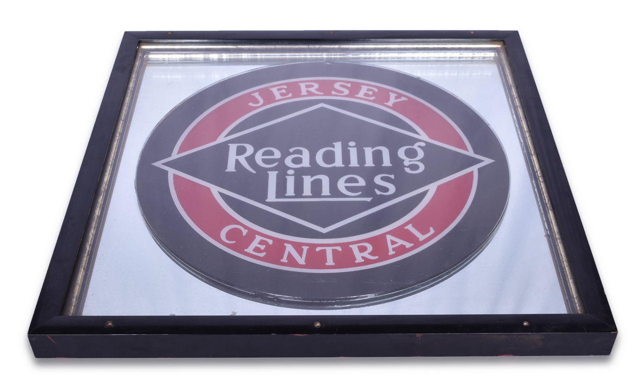 4520 - Jersey Central / Reading Lines Railroad Drumhead / Terminal Glass Display Mirror thumbnail