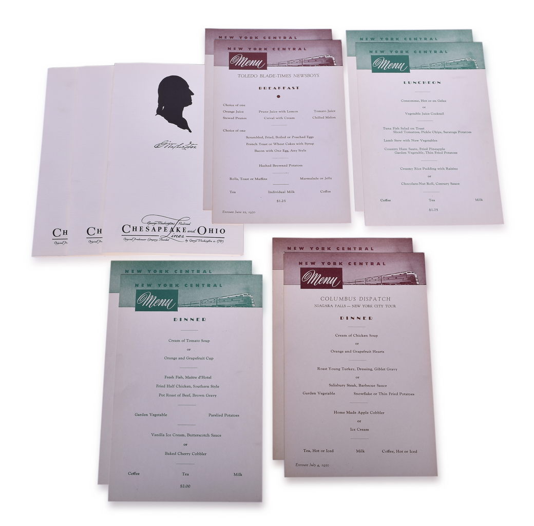 4527 - Eleven New York Central and Chesapeake & Ohio Railroad Dining Car Menus thumbnail