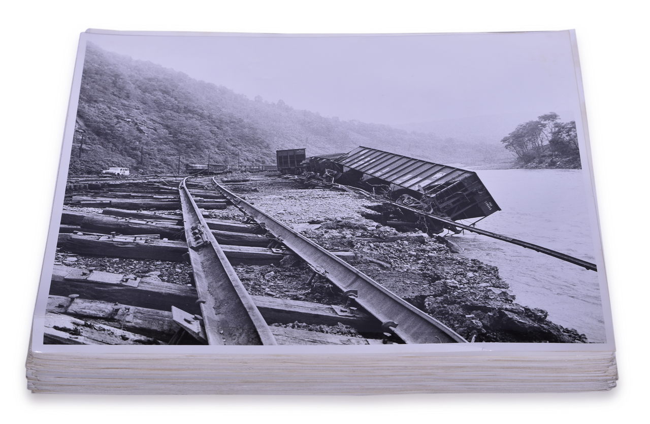 4529 - Sixty Pennsylvania Railroad Hurricane Agnes Aftermath Black and White Photographs thumbnail