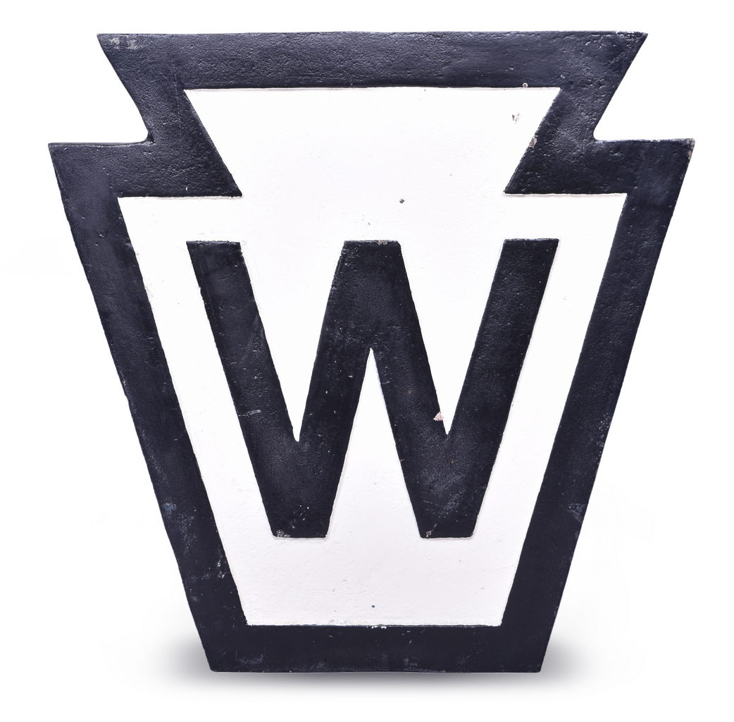 4544 - Pennsylvania Railroad Cast Iron Keystone Whistle Sign thumbnail