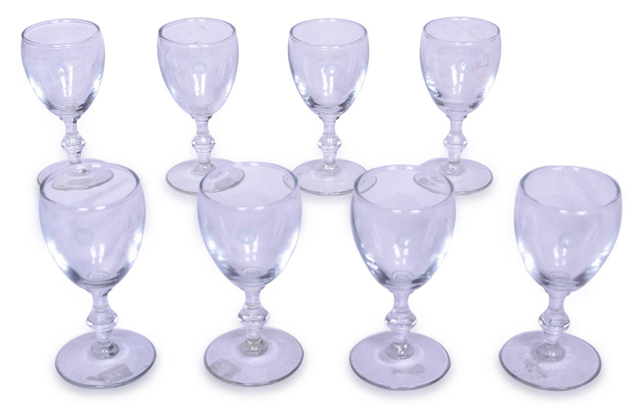 4636 - Group of Eight Monon Railroad Stemmed Cordial Drinking Glasses thumbnail