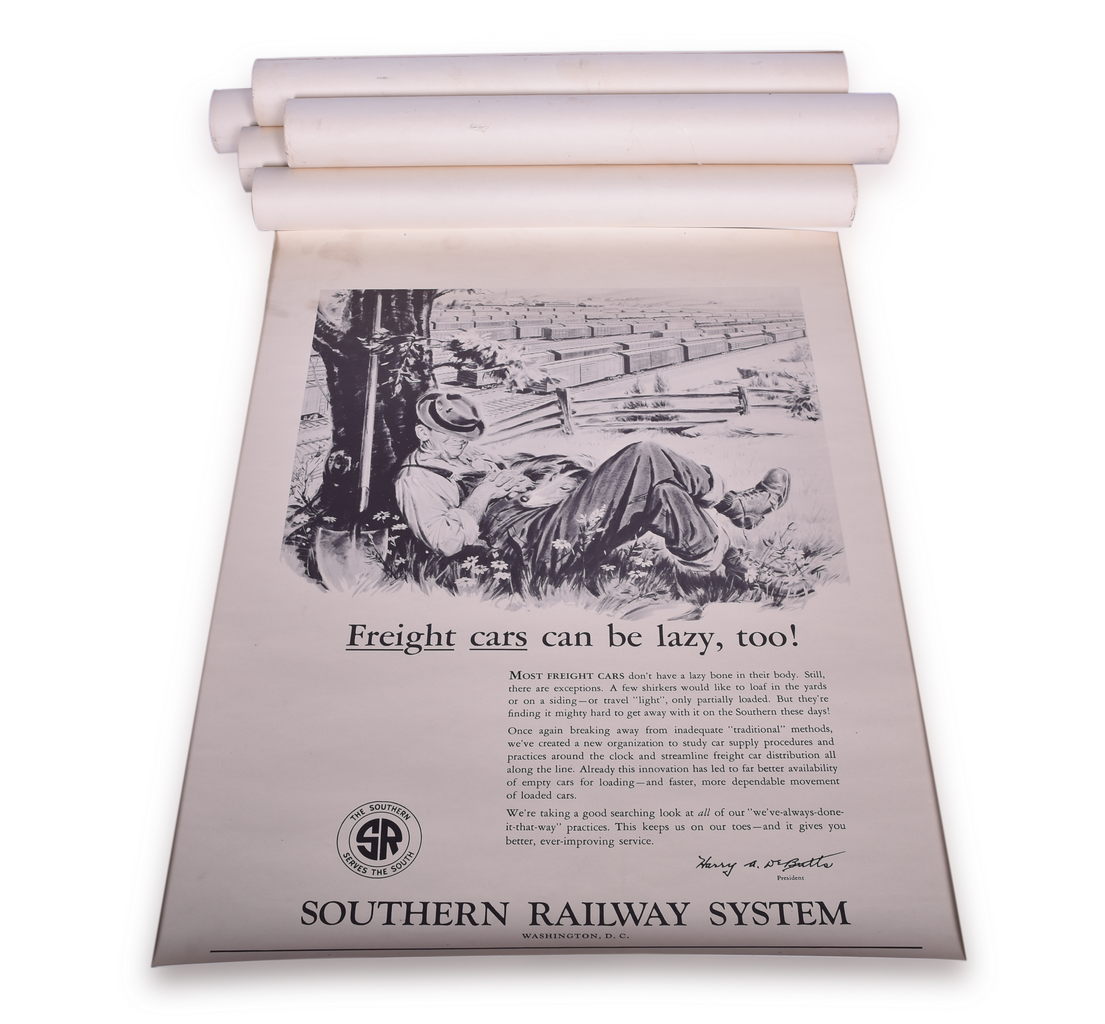 4648 - Group of Seven Southern Railways Single Color Advertising Posters 1952-1954 thumbnail