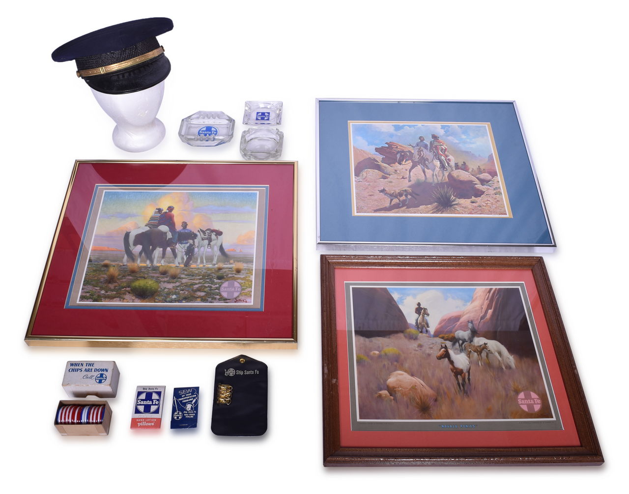 4668 - Group of Atchison, Topeka and Santa Fe Railway Ephemera - Cap, Framed Art Prints, Ashtrays, and More thumbnail