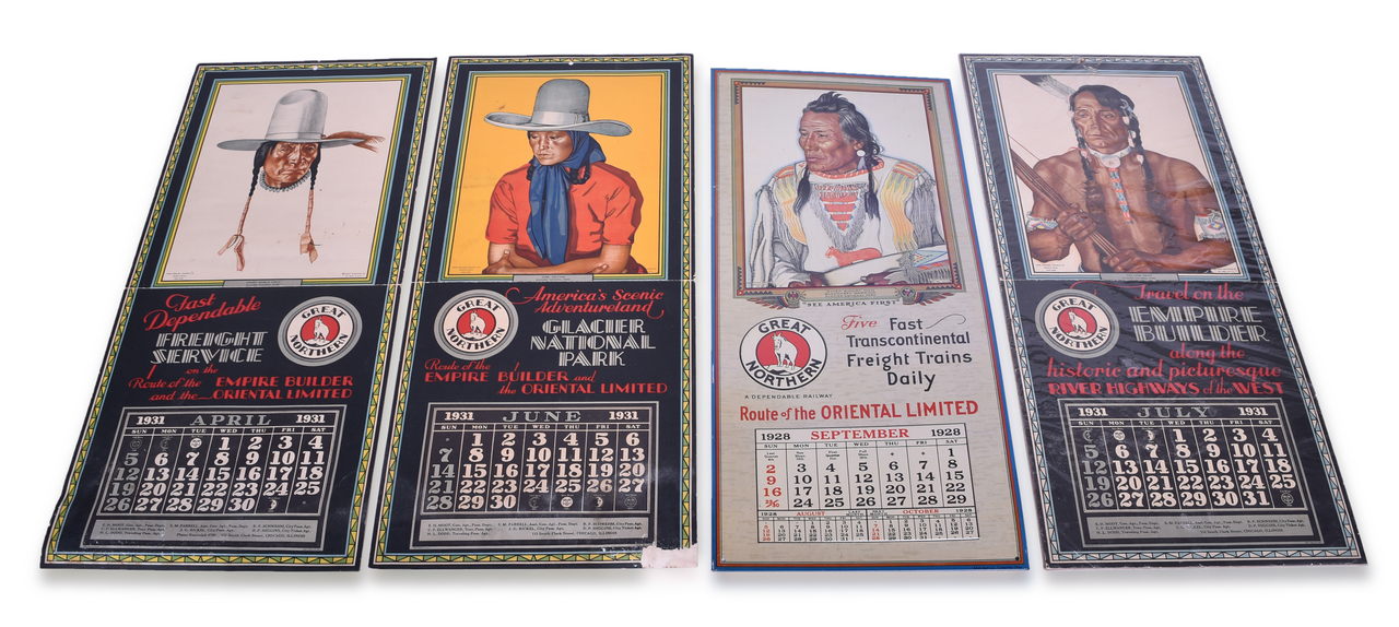4670 - Group of Great Northern Railway Original 1931 Calendar Signs and 1928 Reproduction Tin Calendar Sign thumbnail
