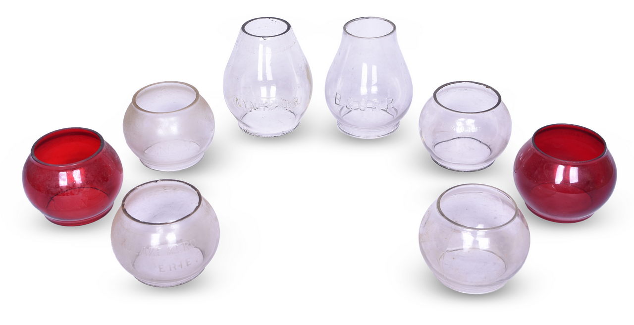 4671 - Group of Eight Railroad Lantern Globes - Baltimore & Ohio, Norfolk & Western, Erie, and More thumbnail
