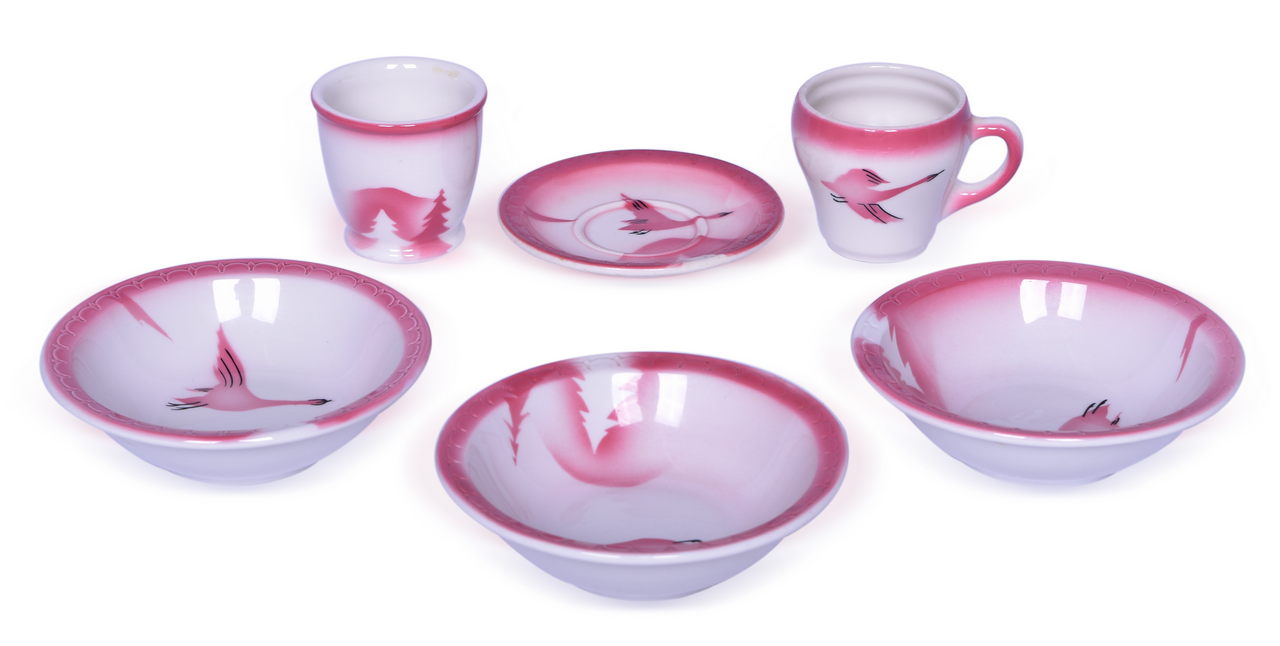 4021 - Six Pieces of Chicago, Milwaukee, St. Paul & Pacific Railroad Traveler China - Bowls, Double Egg Cup, Coffee Cup, and Saucer thumbnail