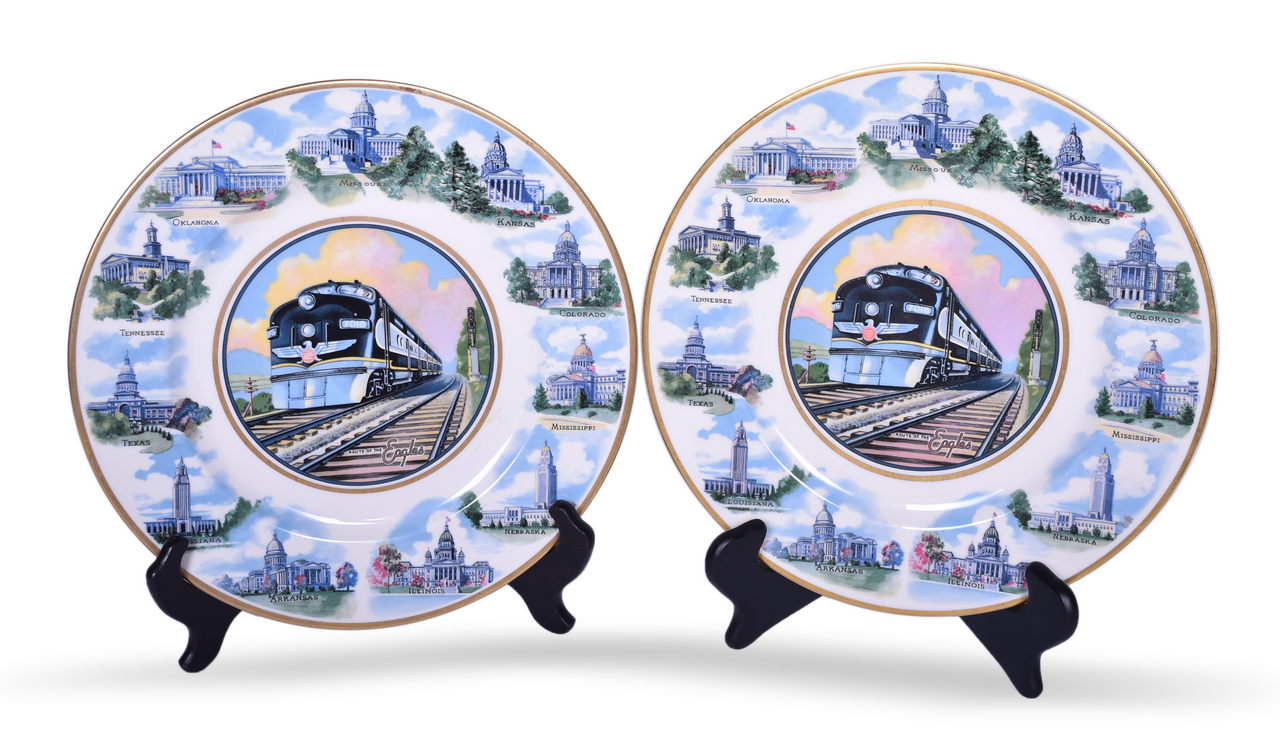 4029 - Pair of Missouri Pacific Lines Railroad State Capitols Service Plates 10 1/2