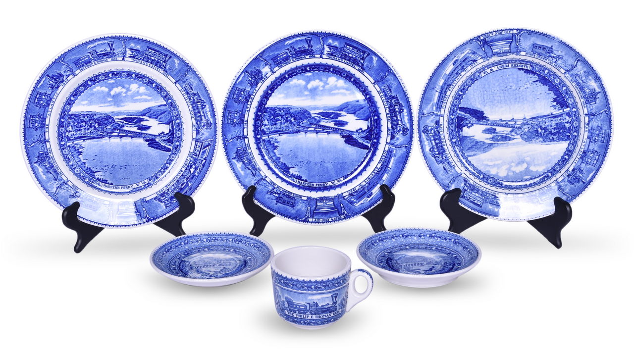 4031 - Six Pieces of Baltimore & Ohio Railroad Centenary China - Dinner Plates, Coffee Mug, and Saucers thumbnail