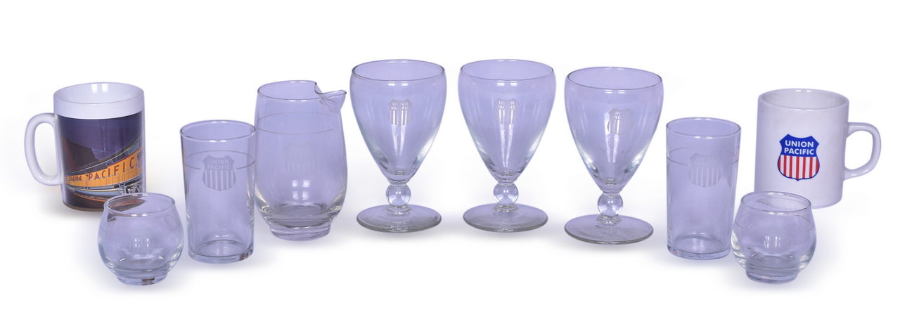 4035 - Ten Union Pacific Railroad Drinking Glasses, Souvenir Cocktail Set, and Mugs thumbnail