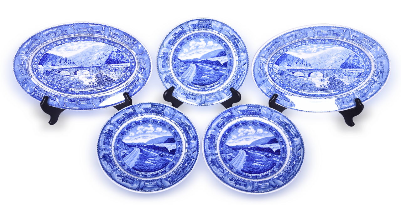 4047 - Baltimore & Ohio Railroad Centenary China Potomac Valley Plates and Cumberland Narrows Oval Platters Patent Applied For PAF thumbnail