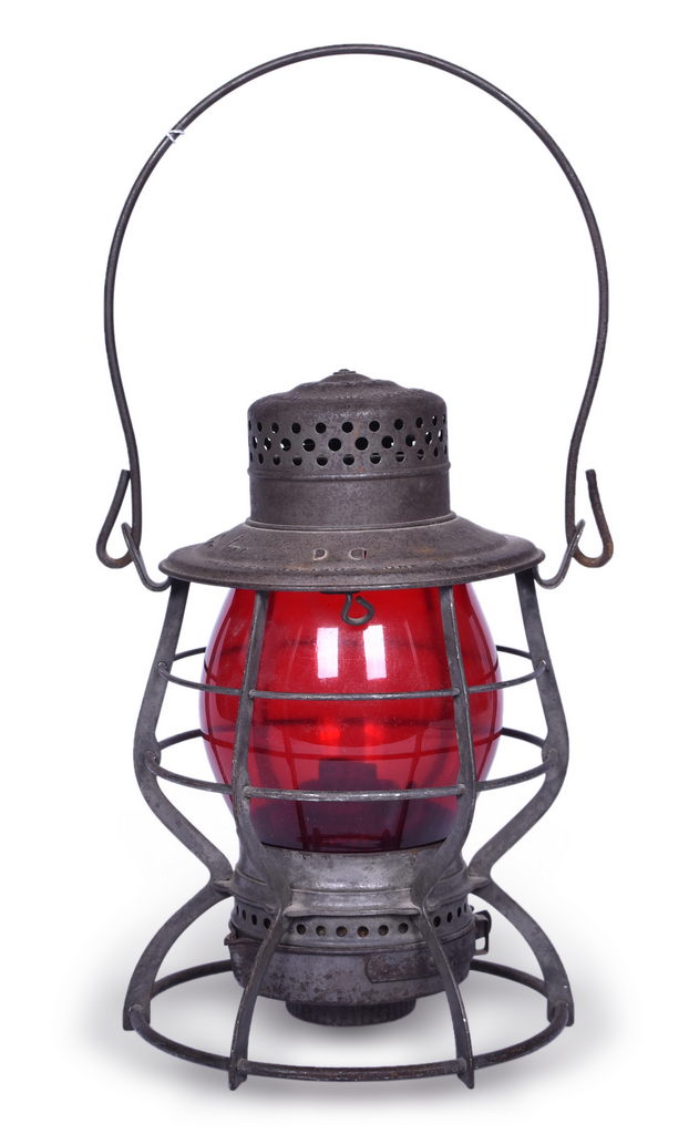 4048 - Keystone Lantern Company Atlantic Coast Line Railroad Double Wire Guard Lantern w/ Red Globe thumbnail