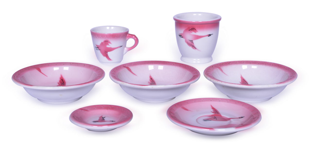 4053 - Seven Pieces of Chicago, Milwaukee, St. Paul & Pacific Railroad Traveler China - Demitasse Set, Bowls, Double Egg Cup, and Butter Pat thumbnail
