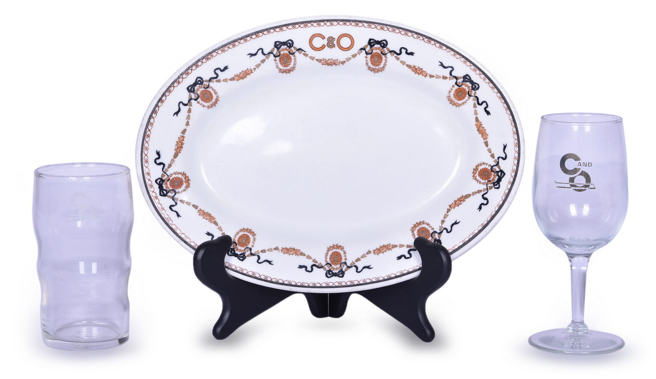 4067 - Chesapeake & Ohio Railroad China Charlottesville Oval Platter, Wine Glass, and Drinking Glass thumbnail