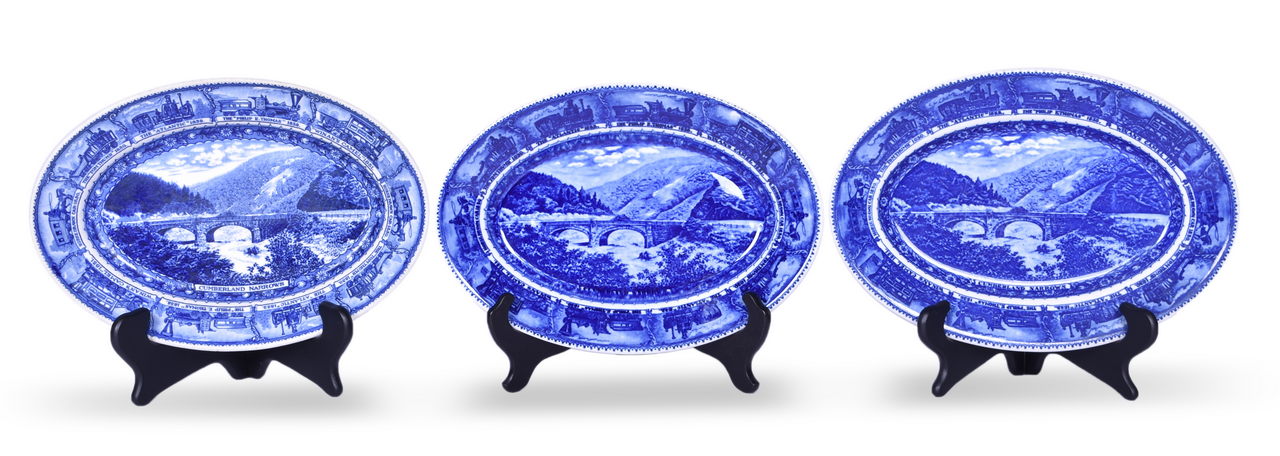 4071 - Three Baltimore & Ohio Railroad China Centenary Cumberland Narrows Oval Platters 11 1/2