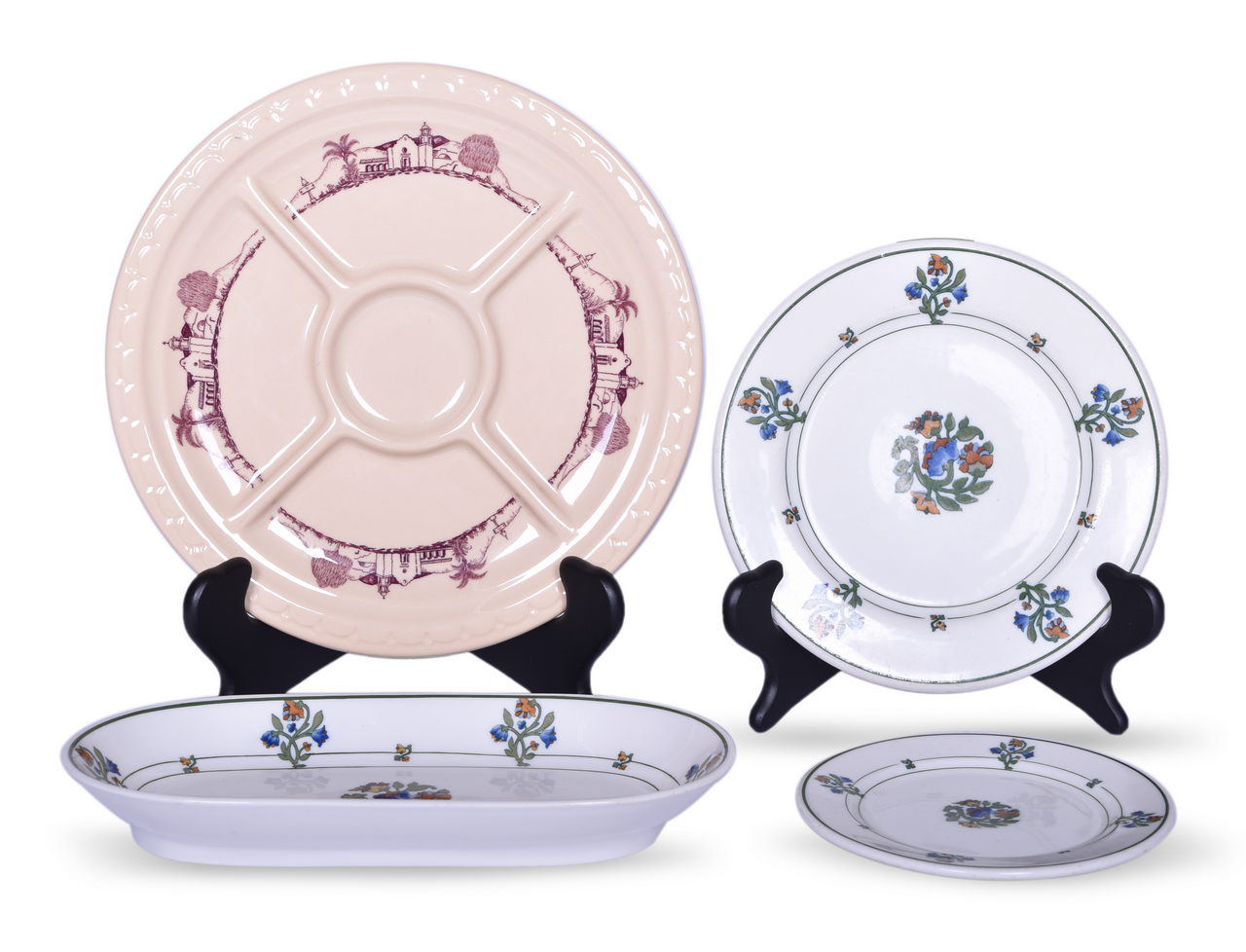 4079 - Four Pieces of Missouri Pacific Railroad China - Mission Divided Grill Plate and St. Albans Celery Tray and Plates thumbnail