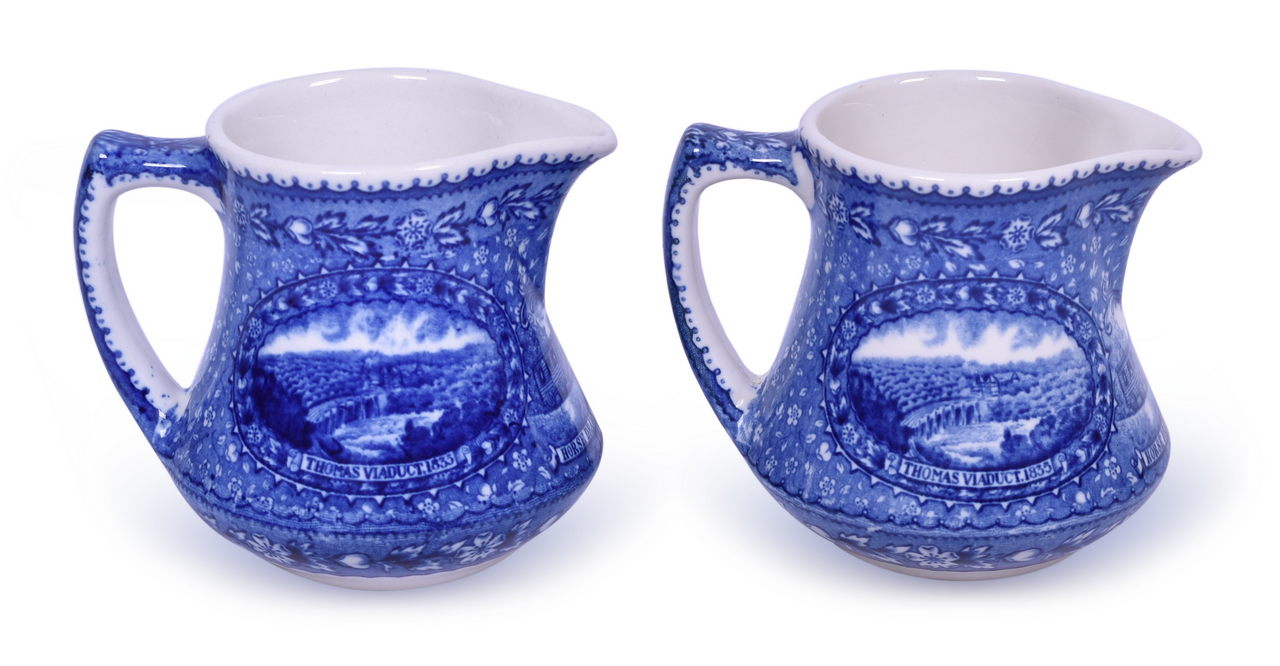 4093 - Pair of Scammell's Lamberton China Baltimore & Ohio Railroad Centenary Cream Pitchers thumbnail