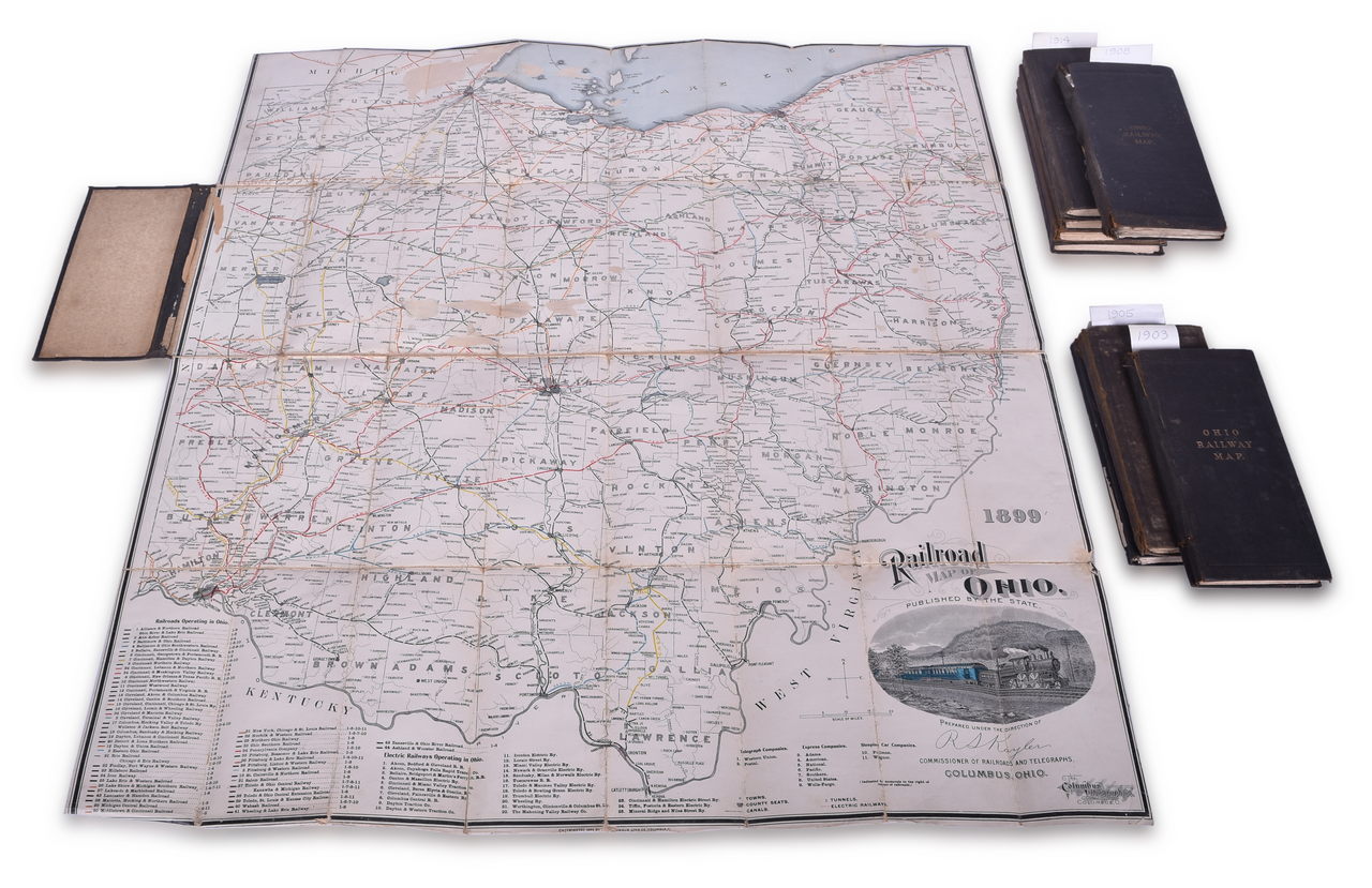 4094 - Group of Nine Ohio Railway Maps On Linen - 1899 to 1914 thumbnail