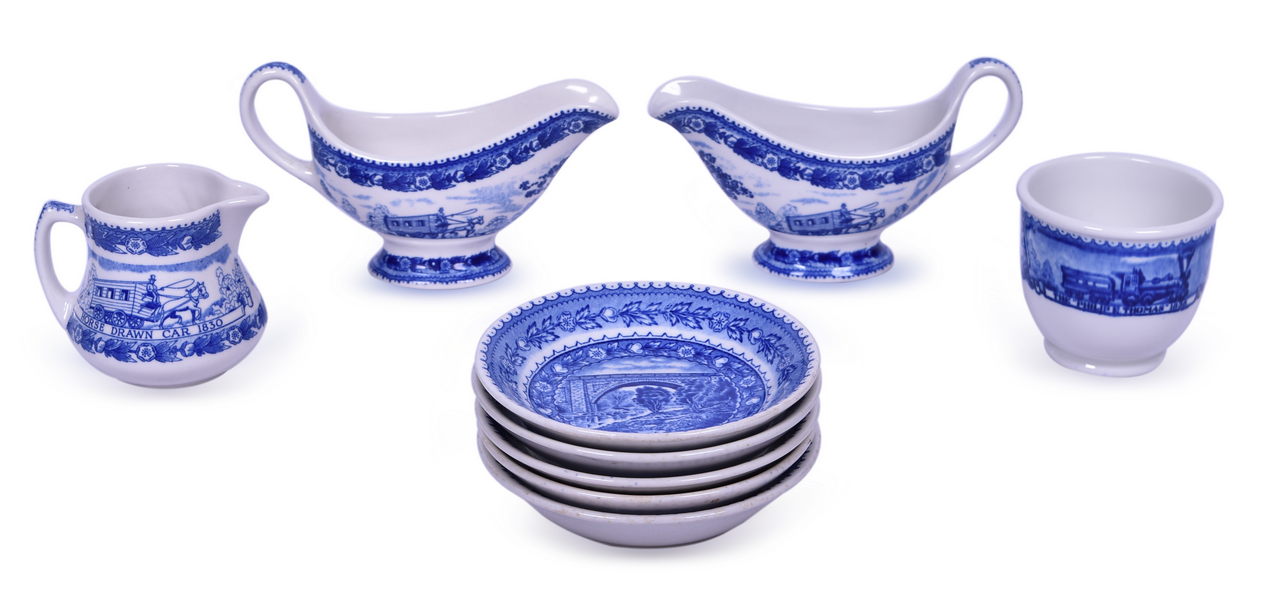 4097 - Nine Pieces of Baltimore & Ohio Railroad China Centenary Sauce Boats, Creamer, Double Egg Cup, and Fruit Bowls thumbnail