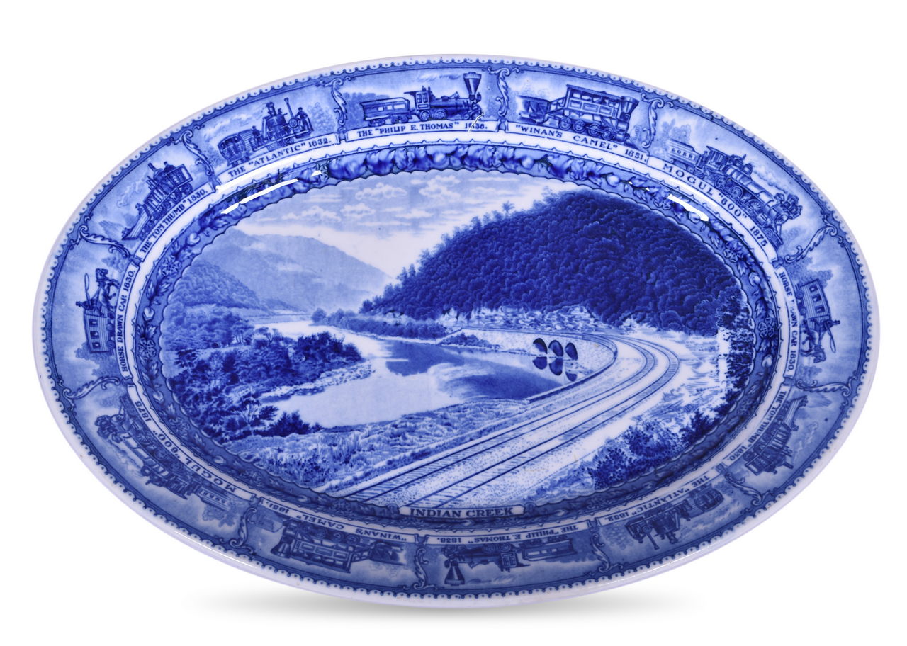 4101 - Scammell's Lamberton Baltimore and Ohio Railroad China Centenary Oval Turkey Platter Indian Creek 15 5/8