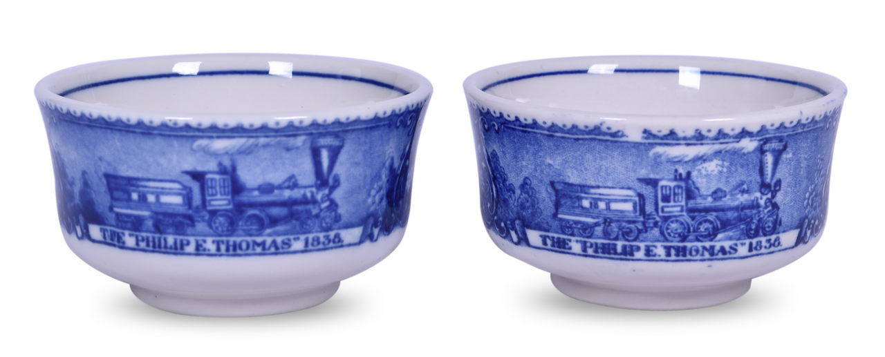 4105 - Pair of Baltimore & Ohio Railroad China Centenary Blue Line Bouillon Cups thumbnail