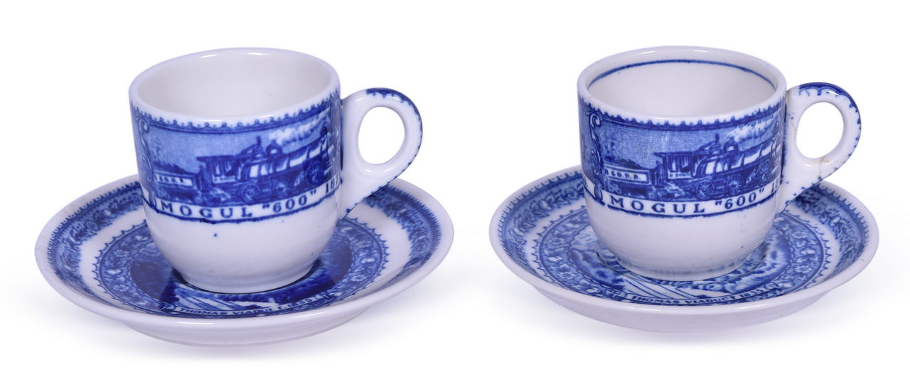 4117 - Pair of Baltimore & Ohio Railroad China Centenary Hot Chocolate Cups & Saucers thumbnail