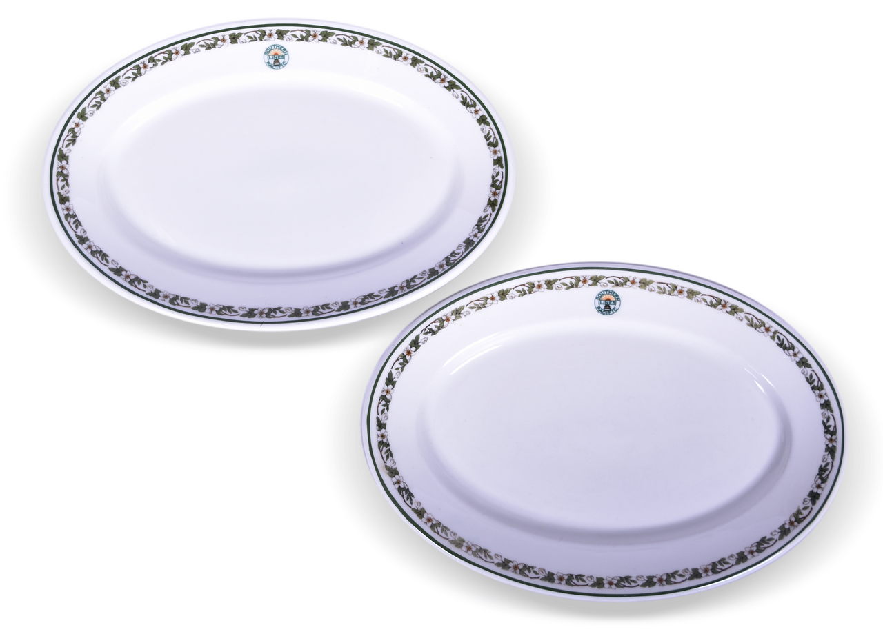 4119 - Pair of Southern Pacific Lines Railroad China Sunset Oval Platters 9 3/8