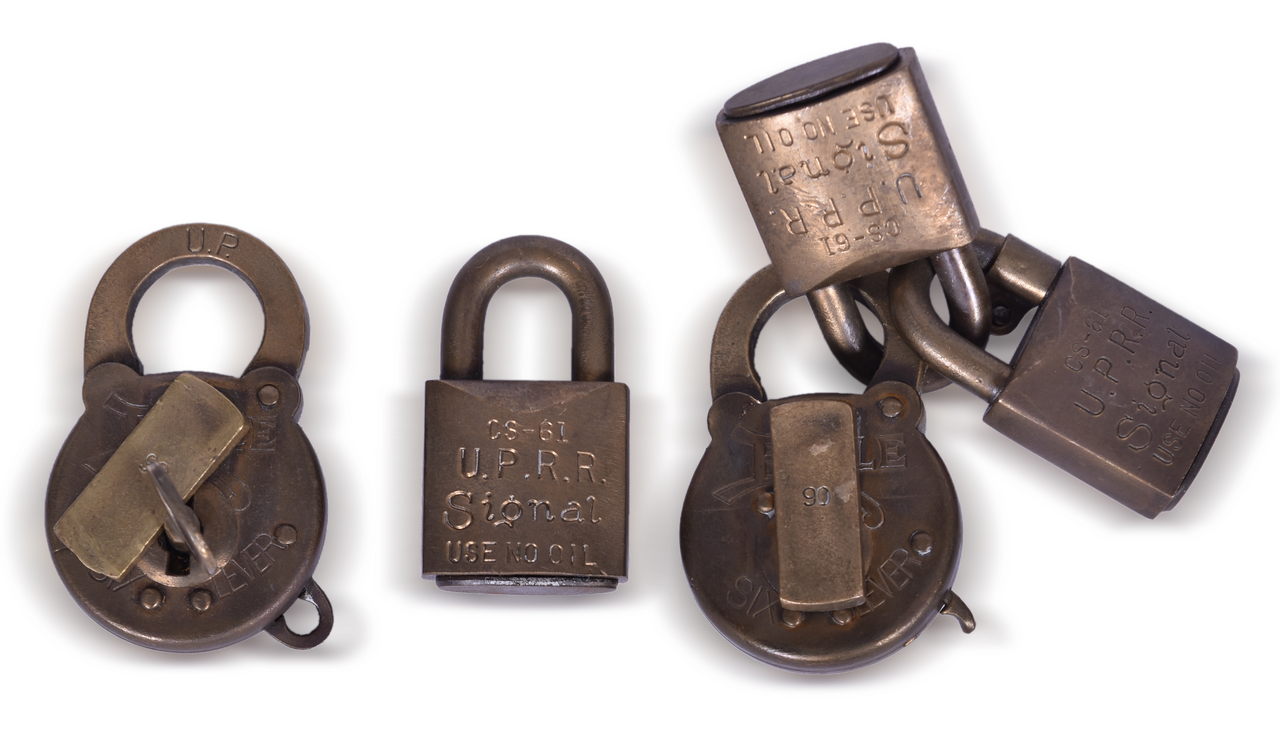 4120 - Five Brass Union Pacific Railroad Locks - Eagle and Corbin thumbnail