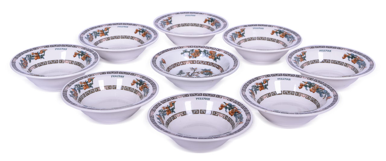 4143 - Nine Pieces of Pullman Railroad Indian Tree China Rimmed Bowls thumbnail