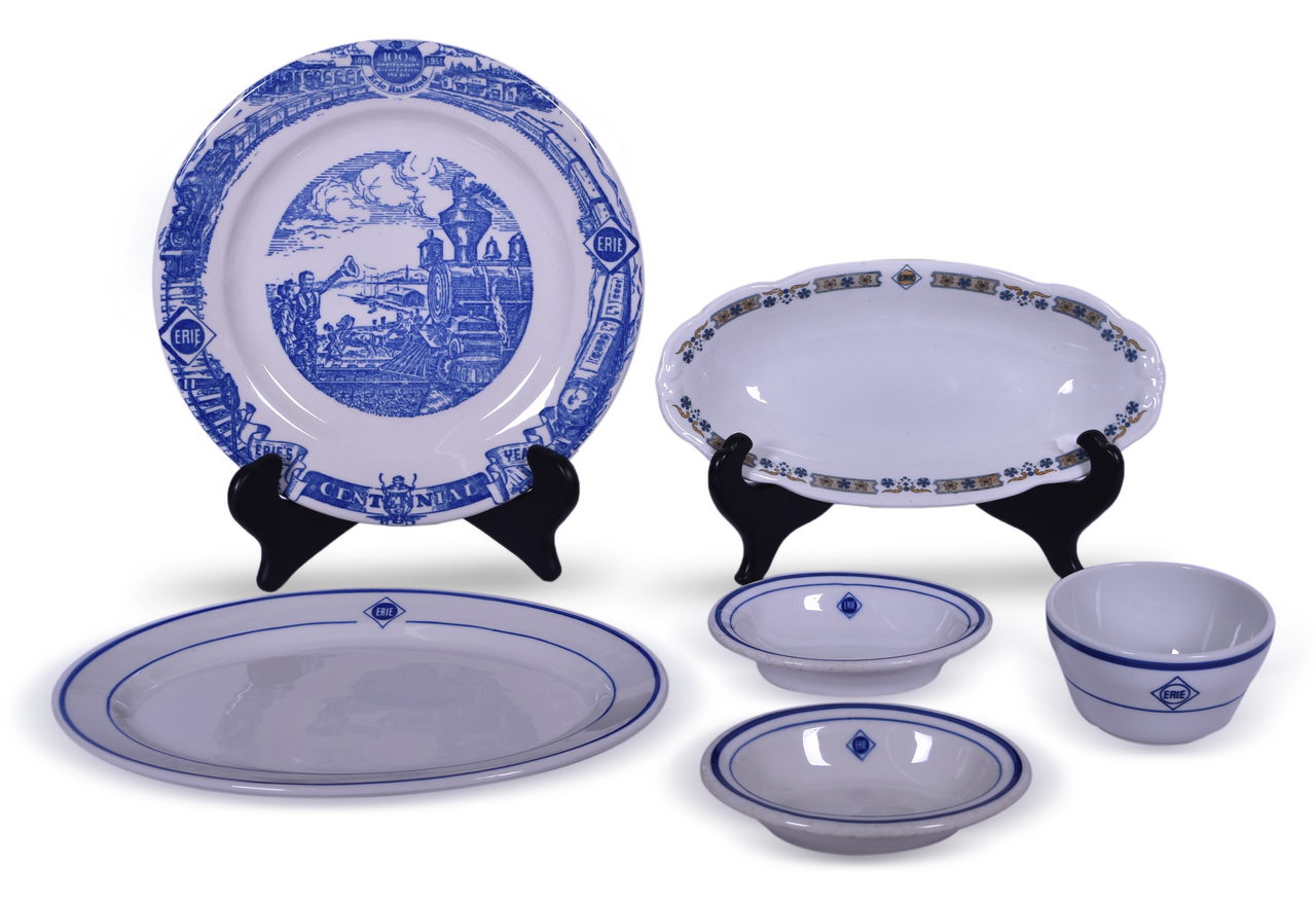 4151 - Six Pieces of Erie Railroad China Starucca Bouillon Cup, Oval Bakers Dish, Susquehanna Vegetable Dish, and More thumbnail