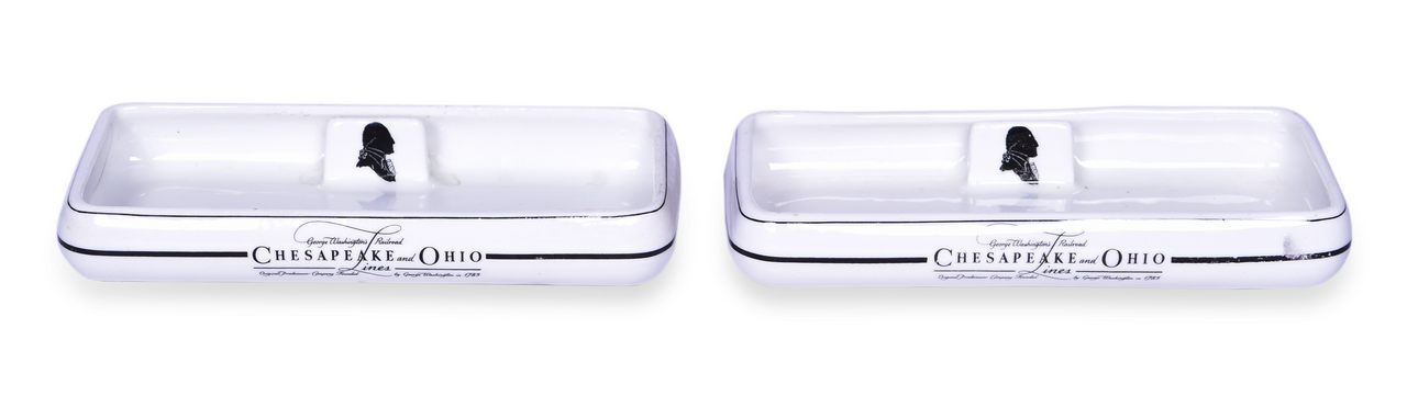 4154 - Pair of Buffalo China George Washington Railroad Chesapeake and Ohio Lines Ash Trays thumbnail