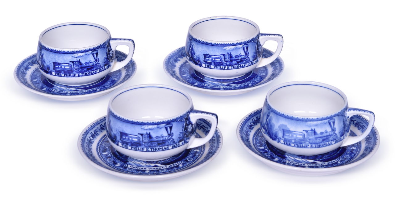 4165 - Four Baltimore & Ohio Railroad China Centenary Blue Line Cup and Saucer Sets Including Patent Applied For PAF thumbnail
