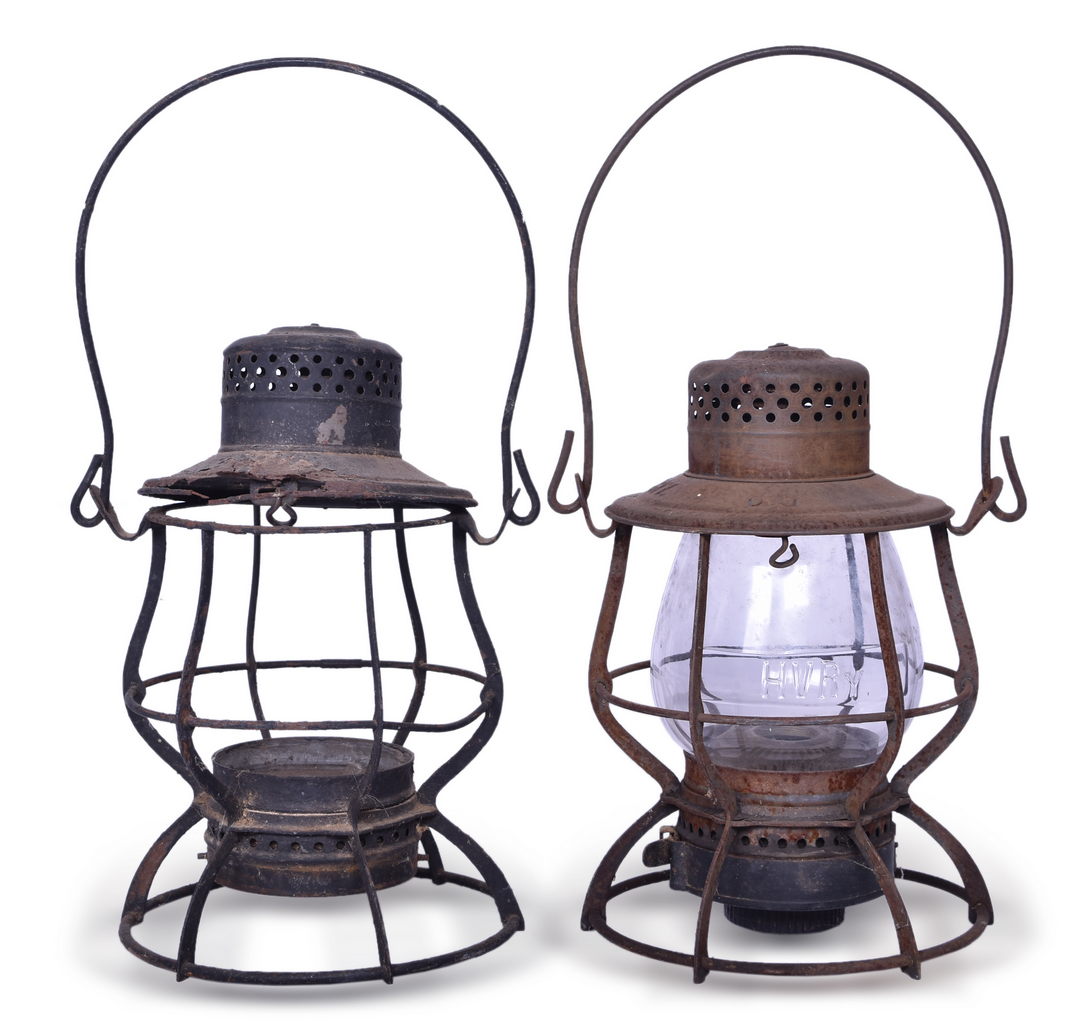 4168 - Pair of Hocking Valley Railroad Keystone Lanterns w/ Clear Cast Globe thumbnail