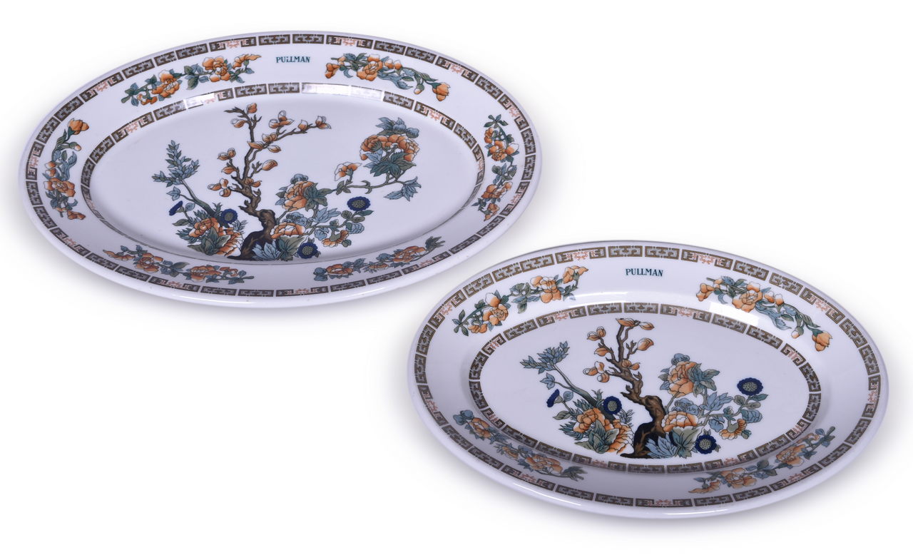 4179 - Two Pullman Railroad China Indian Tree Large Oval Platters thumbnail