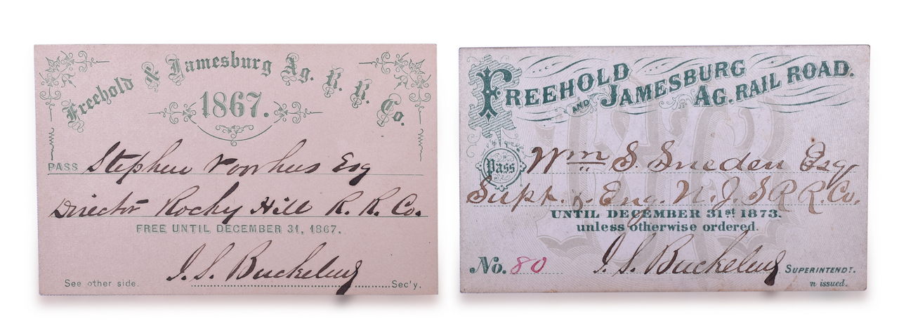 4195 - 1867 and 1873 Freehold & Jamesburg Agricultural Railroad Annual Passes thumbnail