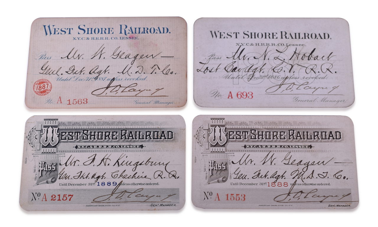 4199 - Four West Shore Railroad Annual Passes - 1886, 1887, 1888, and 1889 thumbnail