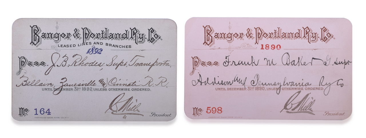 4201 - 1890 and 1892 Bangor & Portland Railway Company Annual Passes thumbnail